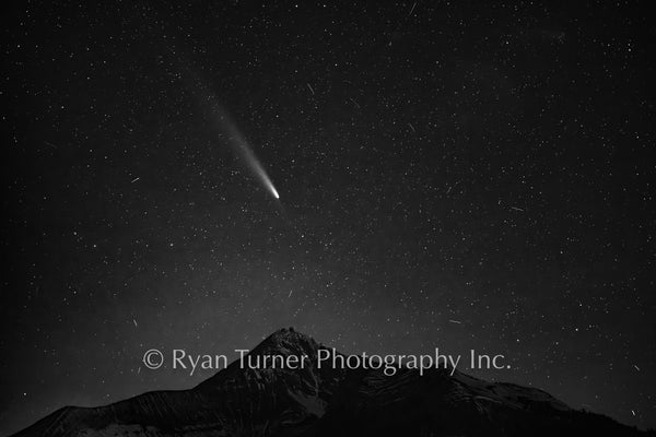 Satellites, Stars and a Comet Above Lone Mountain B&W