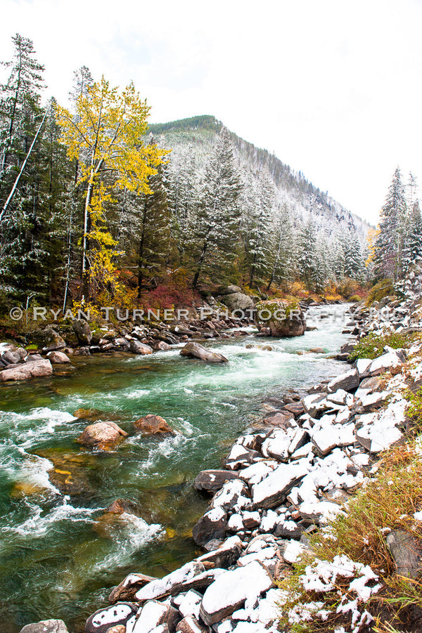 Gallatin River and House Rock with a Dusting of Snow