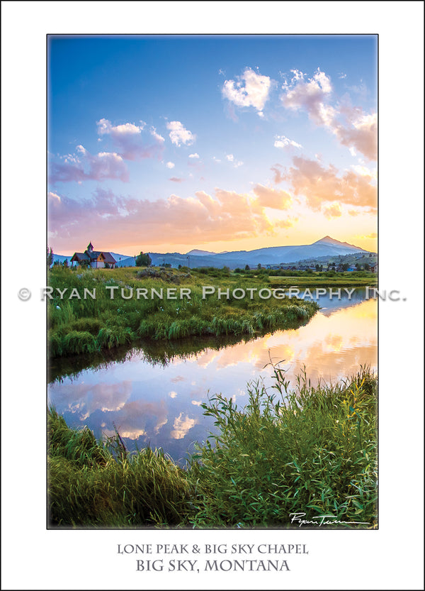 Ryan Turner Photography of the Chapel and Lone Peak Mountain in Big Sky, Montana for purchase at www.ryanturnerphoto.com. 