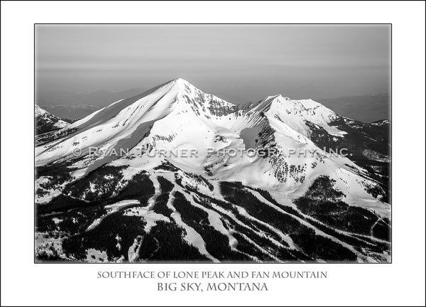 Ryan Turner Photography of the South Face and Ski Runs of Lone Peak Mountain in Big Sky, Montana for purchase at www.ryanturnerphoto.com. 